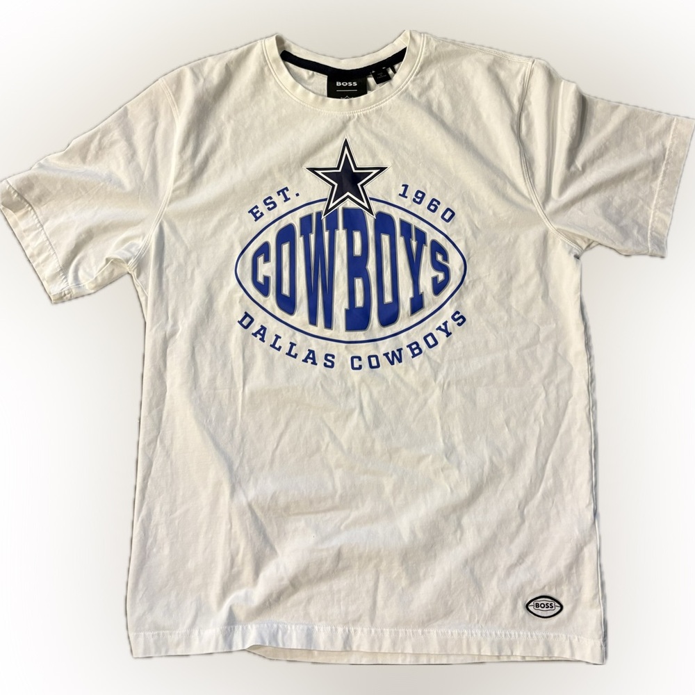 Boss Cowboys White and Blue Stretch Graphic Tee